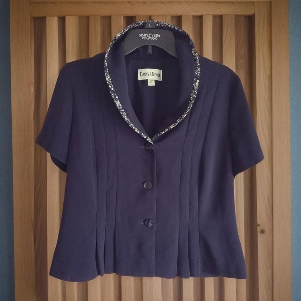 Danny & Nicole Blue Ruffled Collar Blouse